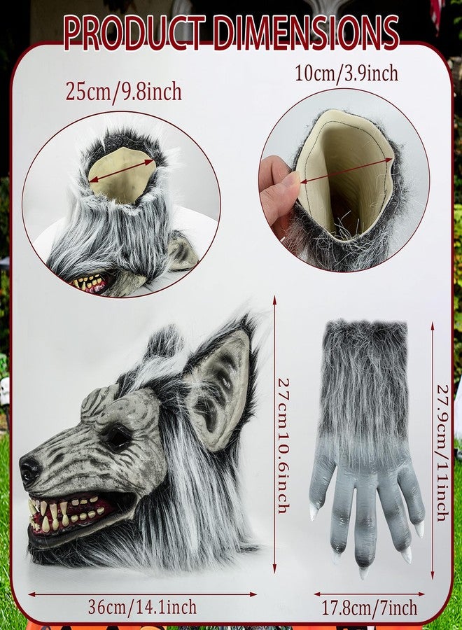 SUNREEK Halloween Horror Wolf Mask with Claws, Party Cosplay Costume Werewolf Mask, Scary Wolf Head Mask for Halloween Costumes (Wolf) - Image 2